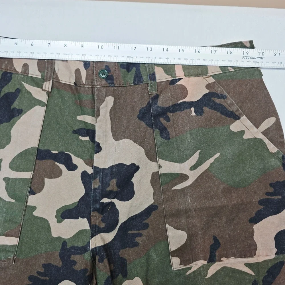 Mens Vintage Woodland Camo Utility Pants Straight Leg Cargo Trousers 39x28